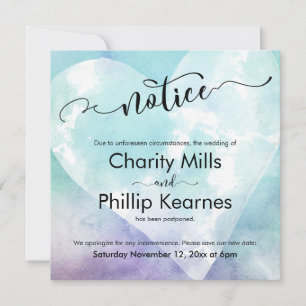 Heart Aqua Lila Aufgehobene Wedding Notice Card