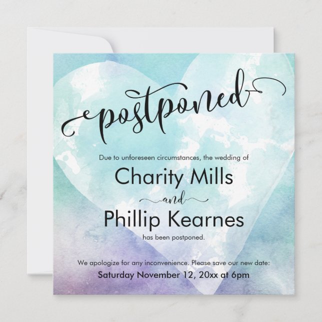 Heart Aqua Lila Zurückgestellt Hochzeitsankündigun (Vorderseite)