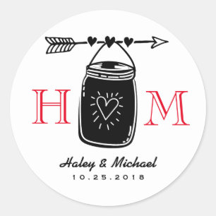 Heart Arrow Mason Jar Monogram Wedding Sticker