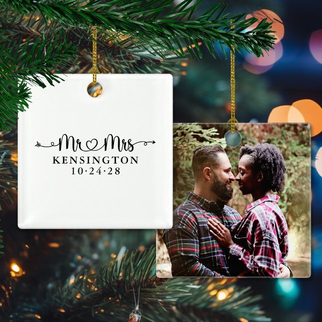 Heart Arrows New Verlobung Foto Cer Keramikornament (Wedding Heart Arrows Newlywed Engagement Photo Ceramic Ornament)