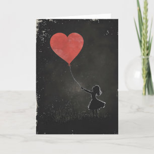 Heart Balloon Little Girl Feiertagskarte