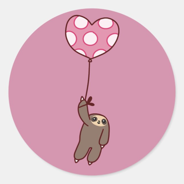Heart Balloon Sloth Runder Aufkleber (Vorderseite)