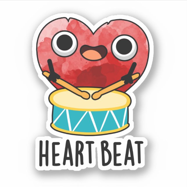 Heart Beat Funny Heart Drummer Pub Aufkleber (Vorderseite)