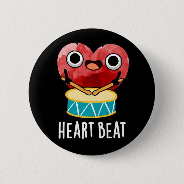 Heart Beat Funny Heart Drummer Pun Dark BG Button (Vorderseite)