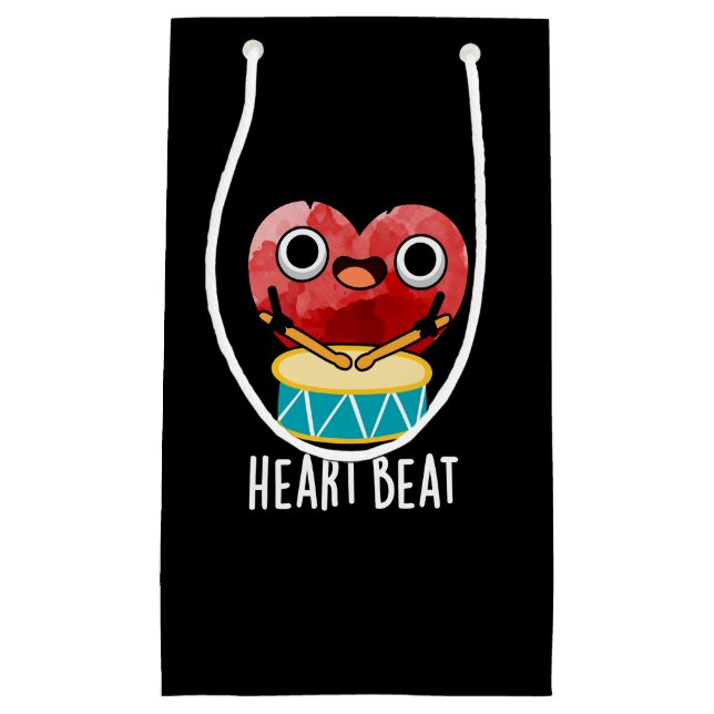 Heart Beat Funny Heart Drummer Pun Dark BG Kleine Geschenktüte (Vorderseite)