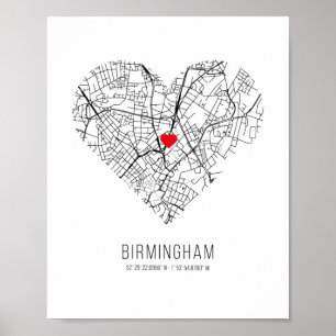Heart Birmingham City Map (Großbritannien) Poster