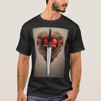 "Heart & Blade Harmony: Black T - Shirt Edition"