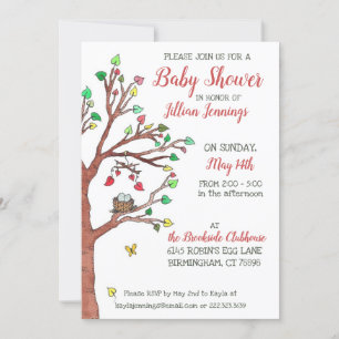 Heart Blätter Mobile Bird Nest Baby Shower Einladung
