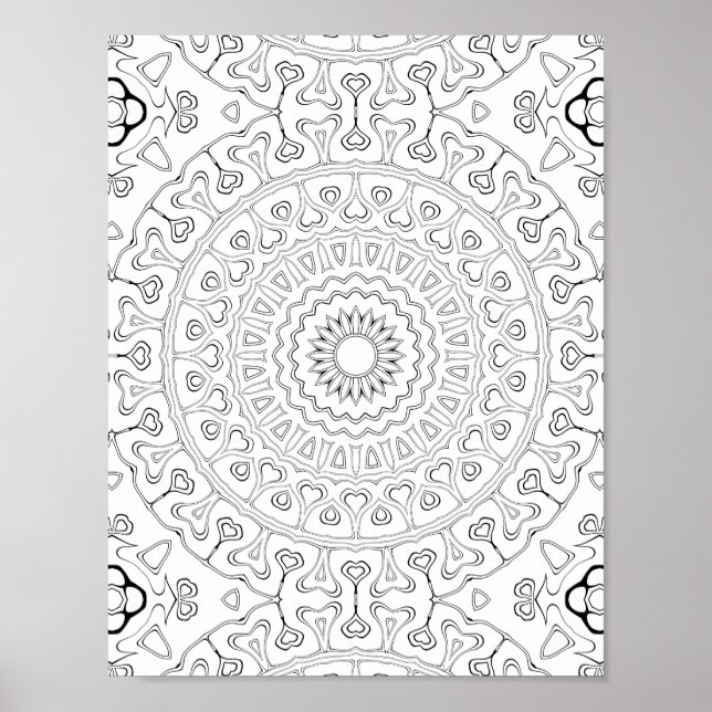 Heart Bloom Pattern Coloring Page Design Poster (Vorne)