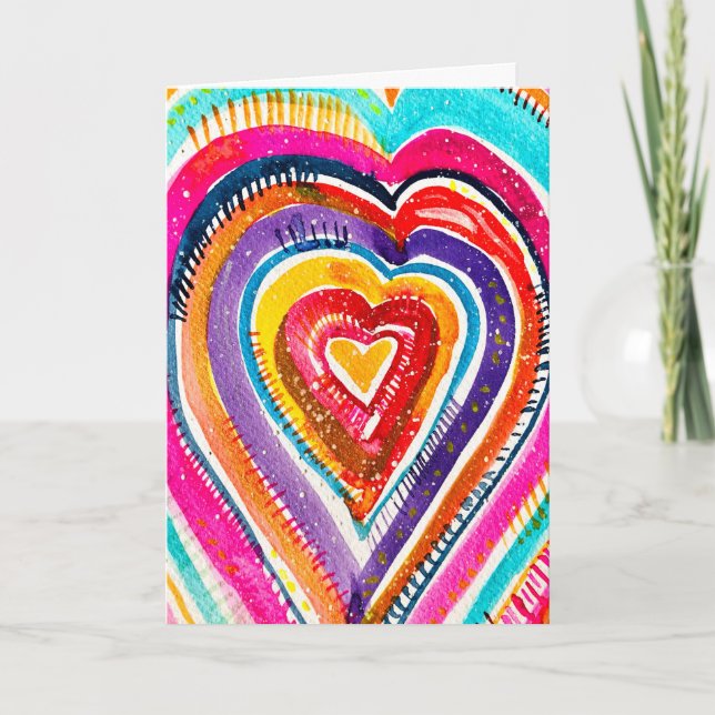 Heart boho Aquarellkunst Karte (Vorderseite)