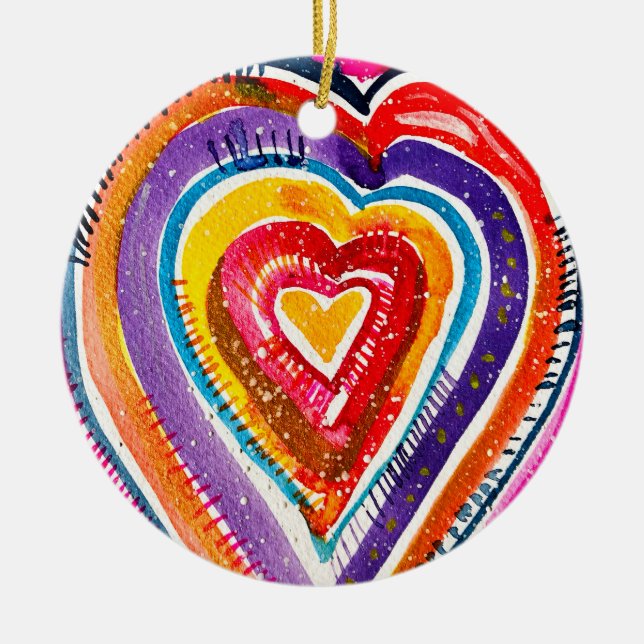 Heart boho Aquarellkunst Keramik Ornament (Vorne)