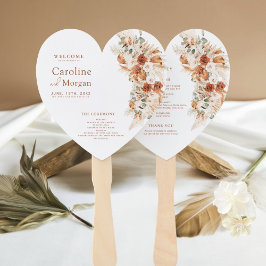 Heart Boho Pampas Grass Flora Terracotta Wedding Fächer