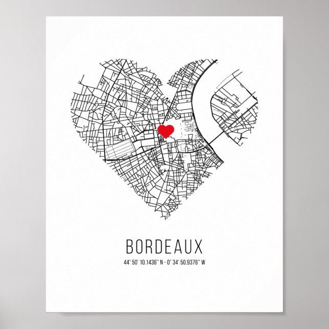 Heart Bordeaux City Map (Frankreich) Poster (Vorne)
