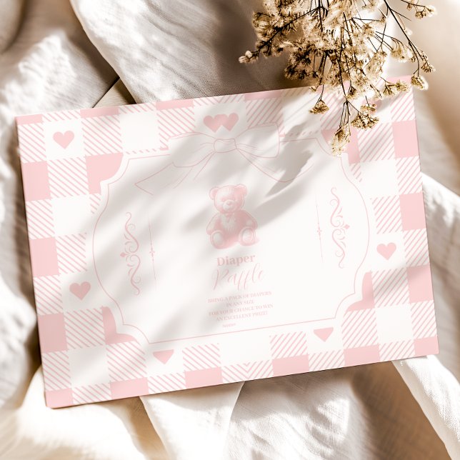 Heart Bow Gingham French Teddy Diapper Raffle Begleitkarte (Von Creator hochgeladen)