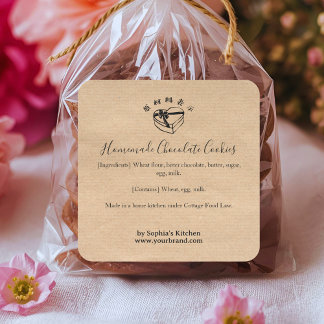 Heart Box Kraft Minimalist Bakery Ingredient Quadratischer Aufkleber