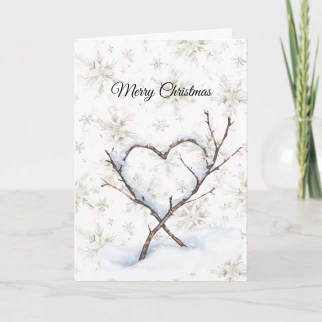 Heart Branch Snow Snowflakes Christmas Karte (Vorderseite)