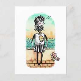 Heart Broken Girl Watercolor Postkarte