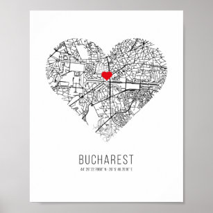 Heart Bucharest City Map (Rumänien) Poster