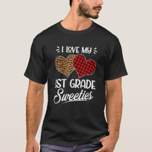 Heart Buffalo Plaid Valentines Day 1St Grade Teach T-Shirt