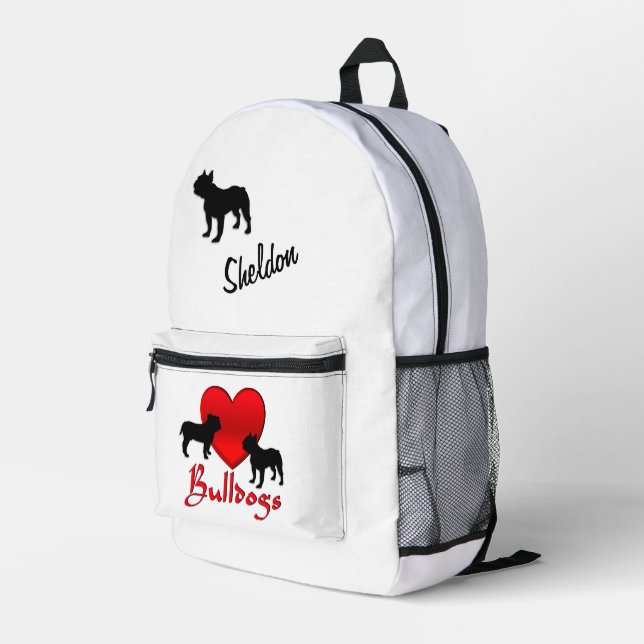 Heart Bulldogs Personalisiert Script Bedruckter Rucksack (Rückseitige Ecke Rechts)