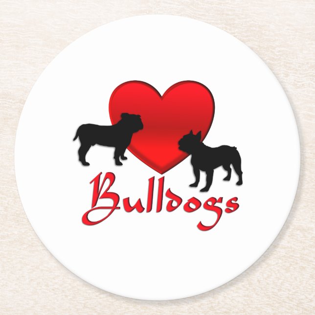 Heart Bulldogs Runder Pappuntersetzer (Vorderseite)