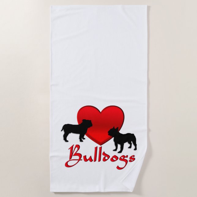 Heart Bulldogs Strandtuch (Vorderseite)