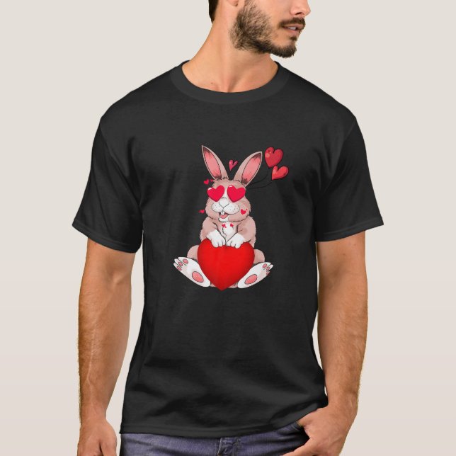 Heart Bunny Rabbit Cute Valentines Day Animal T-Shirt (Vorderseite)