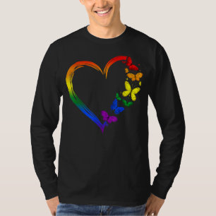 Heart Butterfly Rainbow Lgbt Lesbian Gay Bisexual T-Shirt