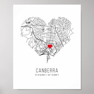 Heart Canberra City Map (Australien) Poster