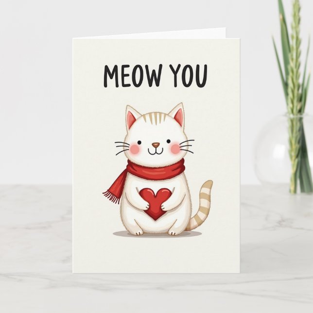Heart Cat Meow You Greeting Card Karte (Vorderseite)