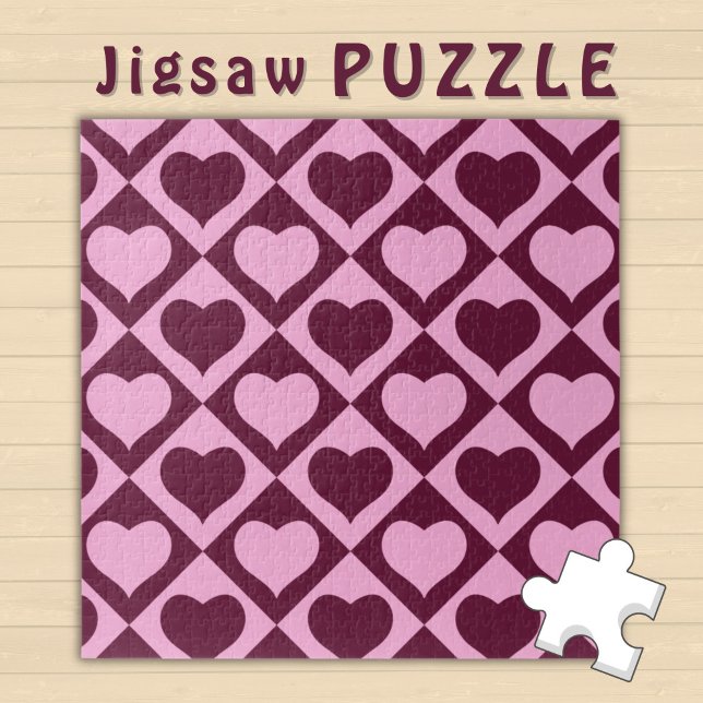 Heart Checkerboard Pattern Bordeaux Pink - Puzzle (Von Creator hochgeladen)