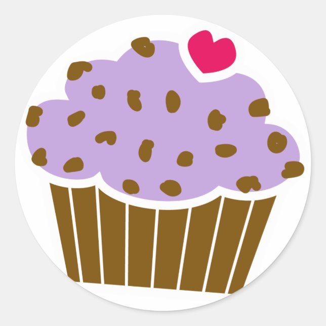 Heart Choco Chip Blueberry Cupcake Runder Aufkleber (Vorderseite)