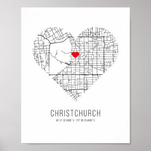 Heart Christchurch City Map (Neuseeland) Poster