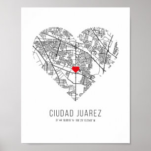 Heart Ciudad Juarez City Map (Mexiko) Poster