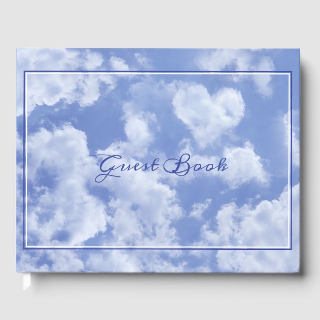 Heart Cloud Sky Niedlich Modern Blue Custom Weddin Gästebuch (Vorderseite)