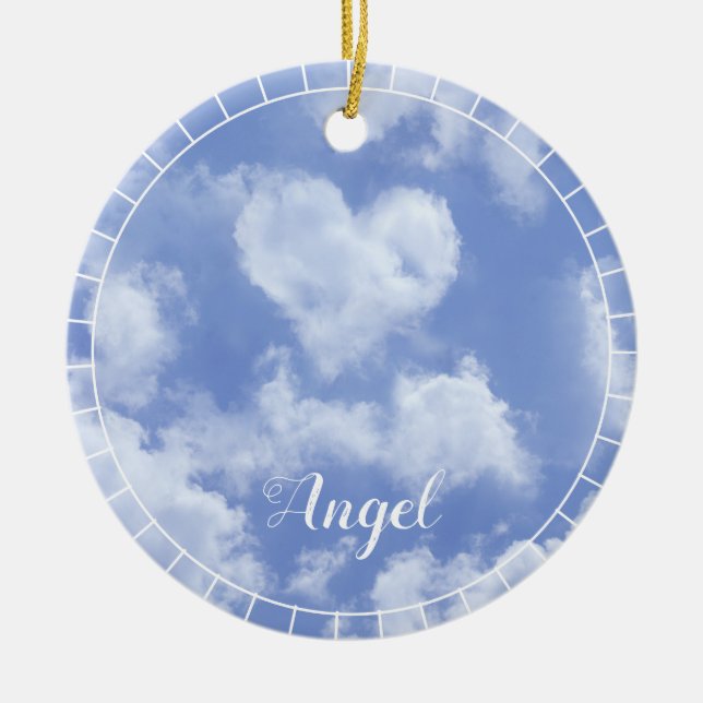Heart Cloud Sky Niedlich Modern Blue Custom Weddin Keramik Ornament (Vorne)