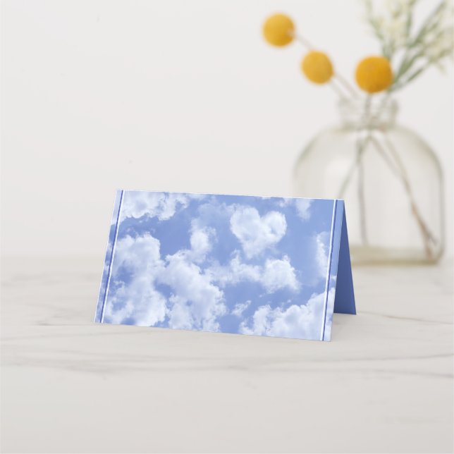 Heart Cloud Sky Niedlich Modern Blue Custom Weddin Platzkarte (Vorderseite)