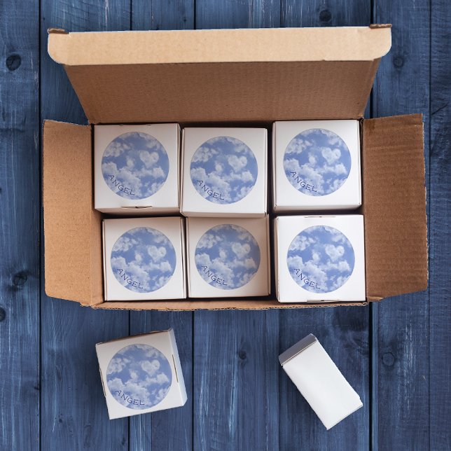 Heart Cloud Sky Niedlich Modern Blue Custom Weddin Runder Aufkleber (Von Creator hochgeladen)