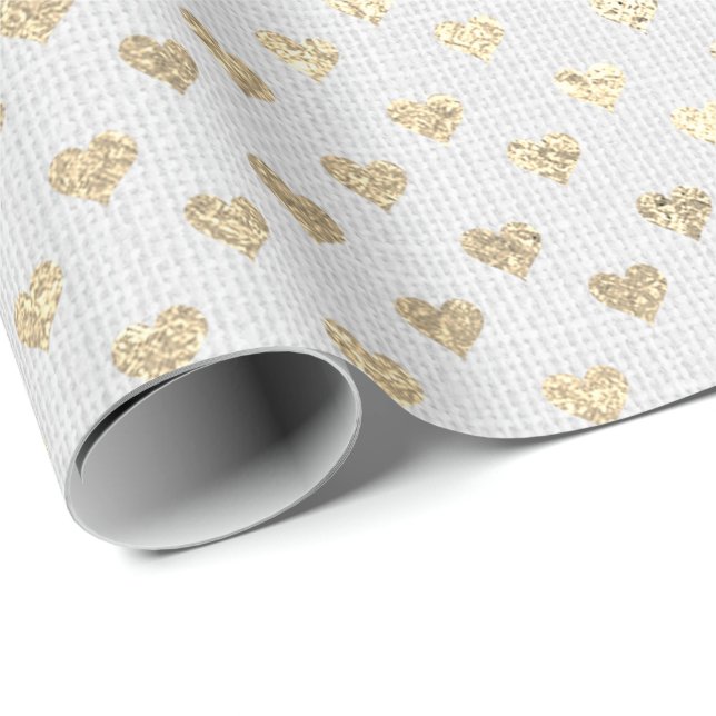 Heart Confetti Foxier Gold Foxier White Gray Linde Geschenkpapier (Rolleneckpunkt)