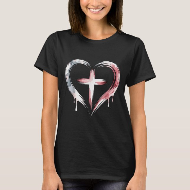 Heart Cross Christian Faith Love  T-Shirt (Vorderseite)