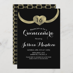 Heart Crown Quinceañera Sweet 16 Gold Foil Einladung