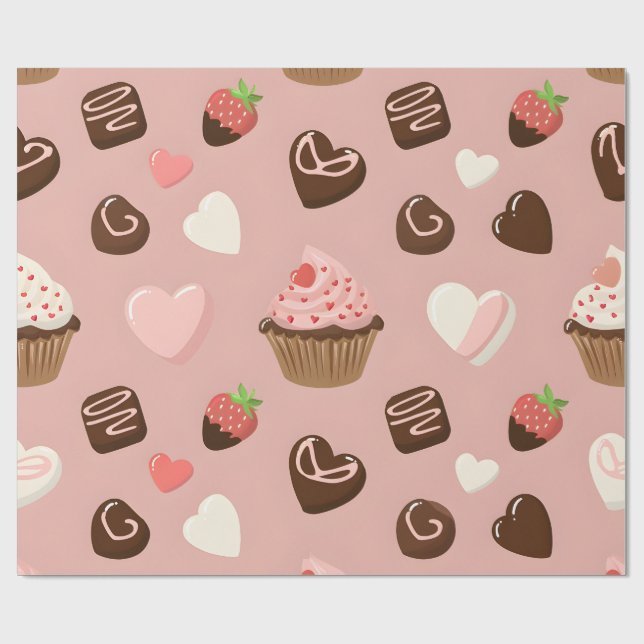 Heart Cupcake Chocolate Valentine Wrapping Geschenkpapier (Flach)