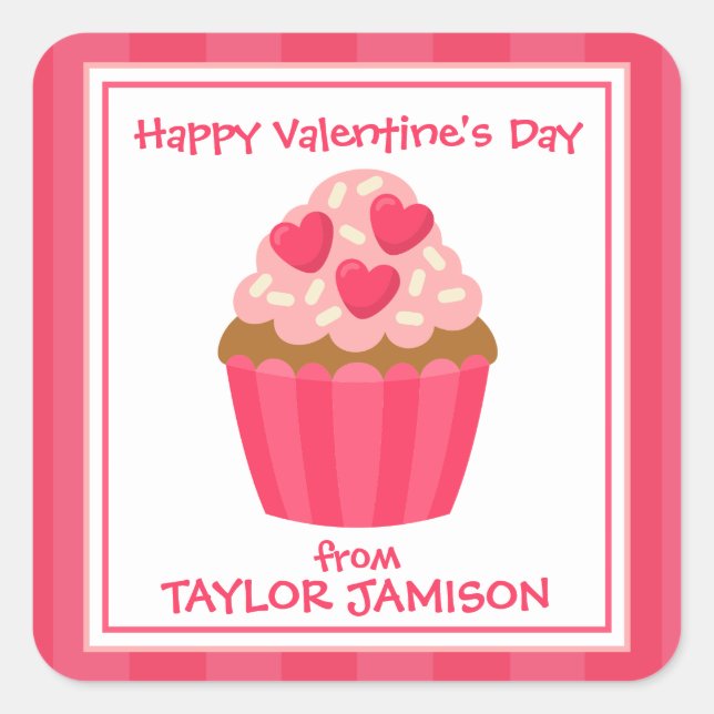 Heart Cupcake Personalisiert Valentine Sticker (Vorderseite)