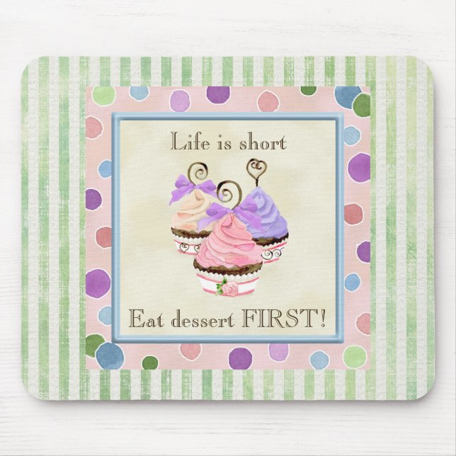 Heart Cupcake Trio Life ist Kurz - Maus Pad Mousepad (Vorne)