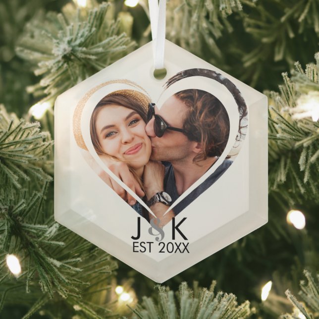 Heart Dating Couple Girlfriend Boyfriend Photo  Ornament Aus Glas (Insitu)