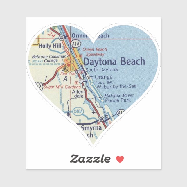 Heart Daytona Beach Map Aufkleber (Blatt)