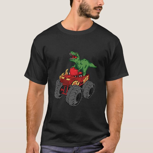 Heart Dino Valentine's Day Monster Truck Date Coup T-Shirt (Vorderseite)