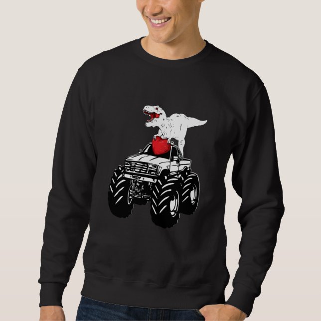 Heart Dino Valentine's Day Monster Truck Date Sing Sweatshirt (Vorderseite)