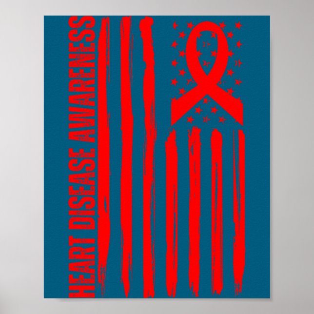 Heart Disease Awareness American Flag Chd Congenit Poster (Vorne)