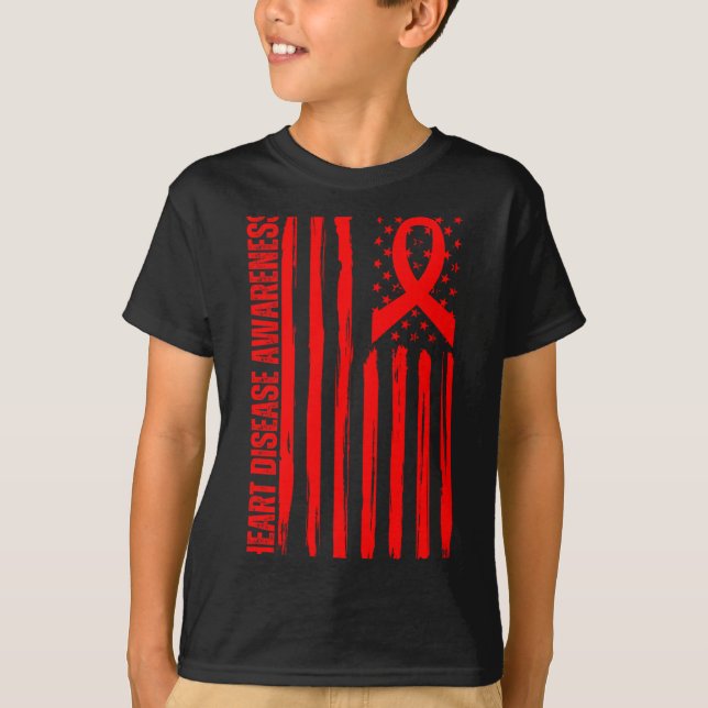 Heart Disease Awareness American Flag Chd Congenit T-Shirt (Vorderseite)